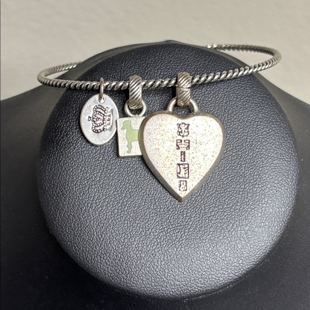 Vintage Juicy Couture Cable Silver Charm Bangle Bracelet with Heart Pendant Y2K